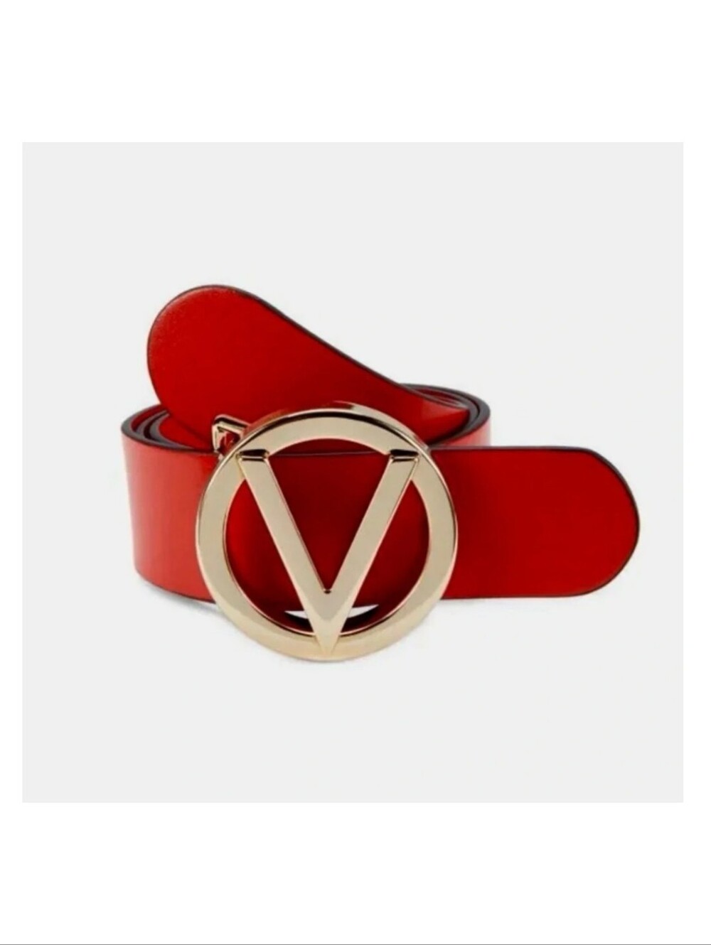 Valentino Red LeatherBelt with Iconic V Gold Buckle Size Medium Nwot 36=38"